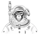 monkey smoking weed in an astronaut suit and holding a flower tattoo design idea
