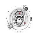 monkey smoking weed in an astronaut suit and holding a flower tattoo design idea