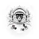 monkey smoking weed in an astronaut suit and holding a flower tattoo design idea