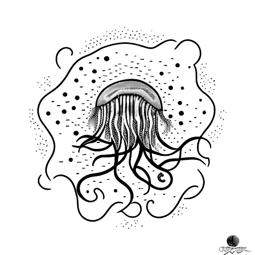 Bioluminescent jellyfish swimming under a full moon tattoo design idea