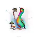  color Flicker Bird Holding Sage with mushrooms and a banner that says Michah James tattoo design idea