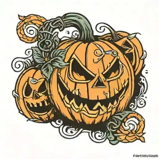 A spooky halloween-themed military tattoo featuring a Jack o lantern with music notes intertwined in the design tattoo design idea