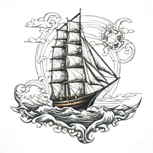 sailboat sailing away tattoo design idea