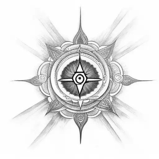 Create a tattoo design based on the Sudarshana Chakra, a powerful Hindu mythological astra tattoo design idea