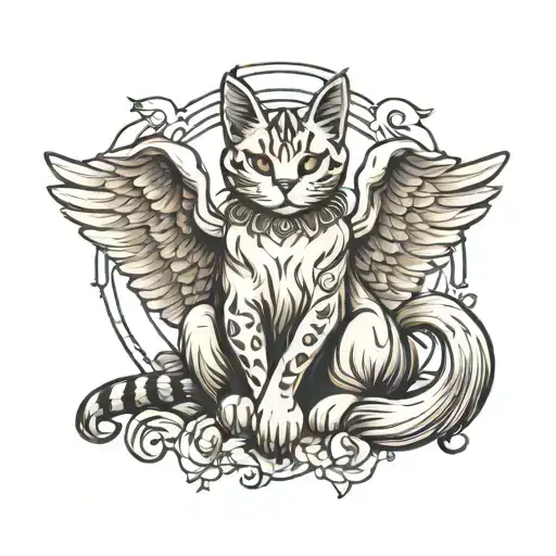 angel cat sitting tattoo design idea