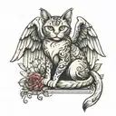angel cat sitting tattoo design idea