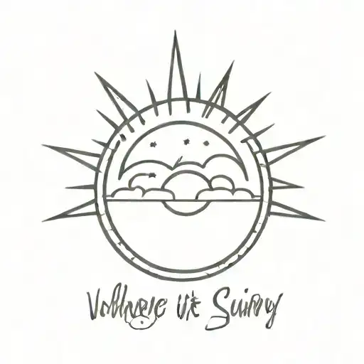 half sun with phrase "where it's always sunny" stylized tattoo design idea