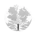 A mystical forest with lightning bolts illuminating the trees and a serene meditating figure in the center tattoo design idea