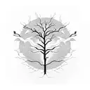 A mystical forest with lightning bolts illuminating the trees and a serene meditating figure in the center tattoo design idea