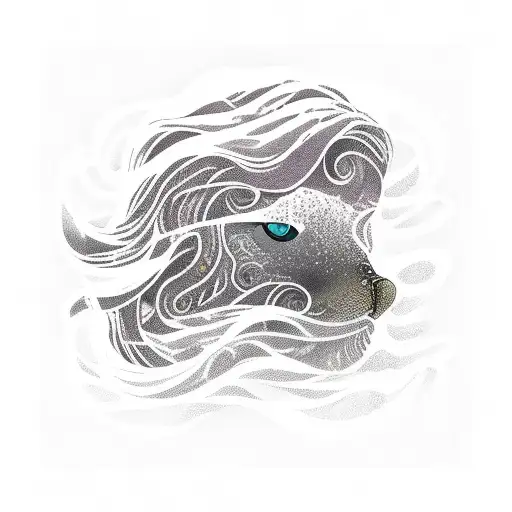 selkie with waves and seaweed tattoo design idea