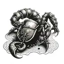 A lone scorpion crawling out of an inkwell, representing solitude and artistic inspiration tattoo design idea