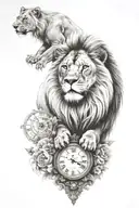 lion and clock tattoo design idea