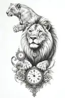 lion and clock tattoo design idea