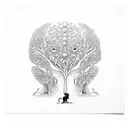 Tree of Life with hands holding everything together with 4 lions tattoo design idea