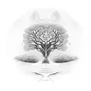 Tree of Life with hands holding everything together with 4 lions tattoo design idea
