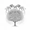 Tree of Life with hands holding everything together with 4 lions tattoo design idea