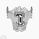 University of Oregon logo, inside the logo is a scene of a forest and mountains in the pacific northwest tattoo design idea