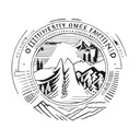 University of Oregon logo, inside the logo is a scene of a forest and mountains in the pacific northwest tattoo design idea