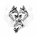 A fierce kickboxing match between two wolves, surrounded by a cloud of whiskey vapor tattoo design idea