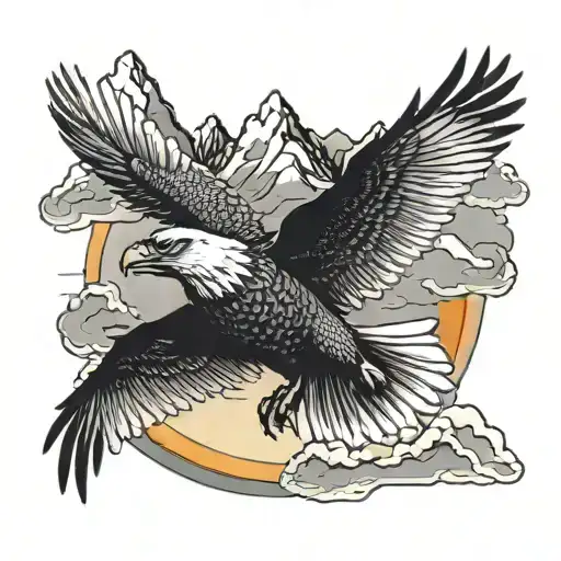 mountains and eagle soaring and a rainbow trout tattoo design idea