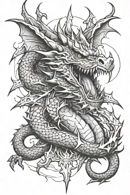 dragon and lightning bolts surrounding tattoo design idea