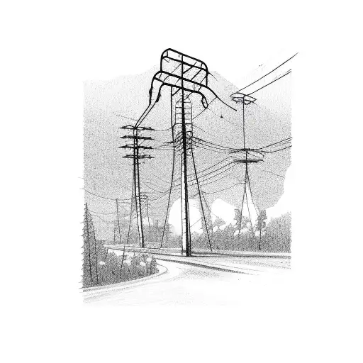 electricity pole ecobrutalist tattoo design idea