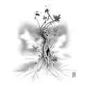 poison ivy electricity pole brutalist tattoo design idea