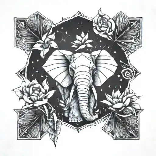 elephante elephanteaux pivoine origami dotwork tattoo tattoo design idea