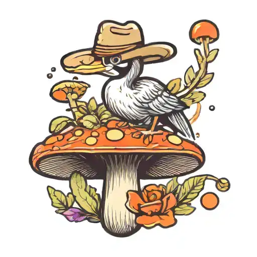 goose, disco ball, cowboy hat, mushroom, buccee tattoo design idea