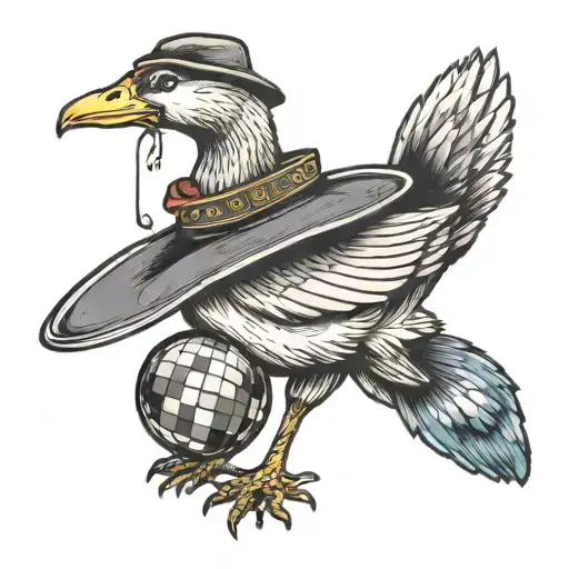 goose, disco ball, cowboy hat, mushroom tattoo design idea