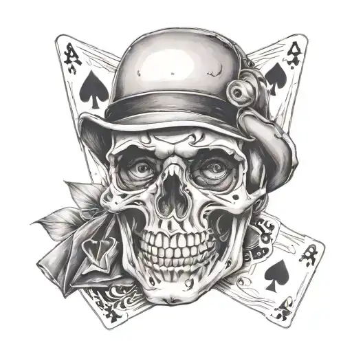 Skull with ace and eight of spades in eye aockets tattoo design idea