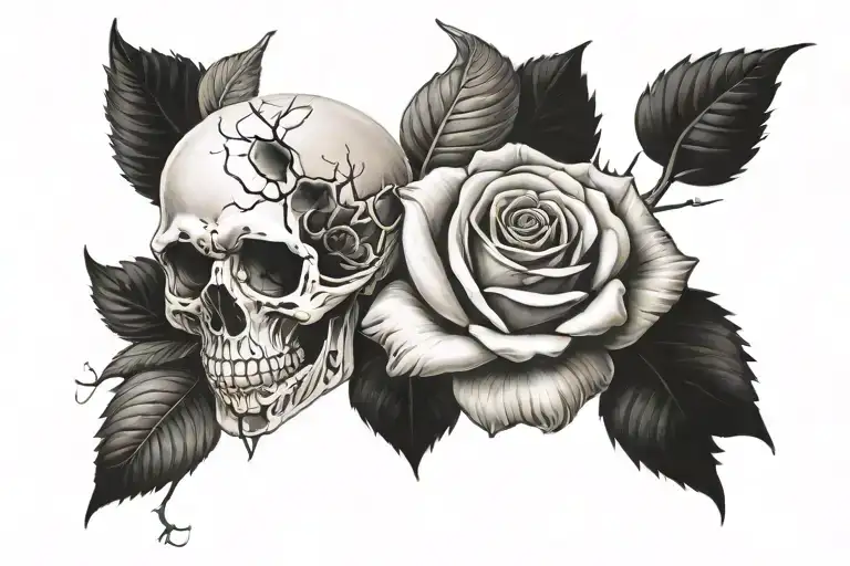Skull and rose tattoo design idea