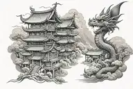 rainy village in asia dragon tattoo design idea