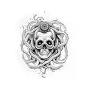 female half face skull medusa tattoo design idea