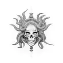 female half face skull medusa tattoo design idea