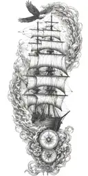 burning ship incorporate compass incorporate knot incorporate eagle tattoo design idea