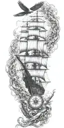 burning ship incorporate compass incorporate knot incorporate eagle tattoo design idea