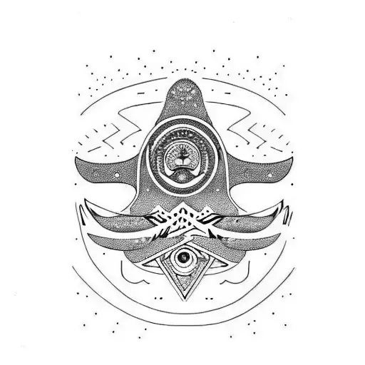 snowboarding, hamsa hand, eye of Horus,mountains  tattoo design idea
