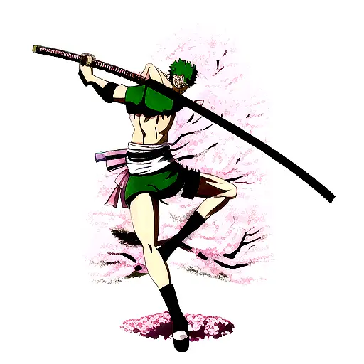 Cherry Blossom, 3 katana swords, zoro roronoa, sakura tattoo design idea
