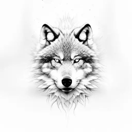gnarling wolf  made of smoke or fire, fantasy, high-detail tattoo design idea