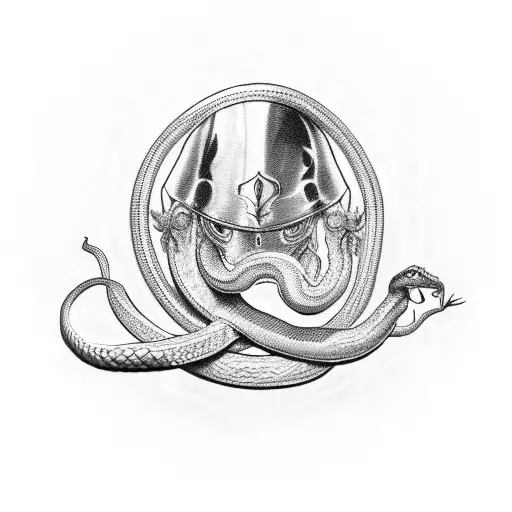 The Armour of God with the sword piercing the head of a snake coiled through the armour as a full am sleeve tattoo design idea