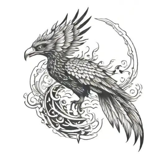 A tattoo design featuring a majestic phoenix rising from the ashes, symbolizing rebirth and transformation tattoo design idea