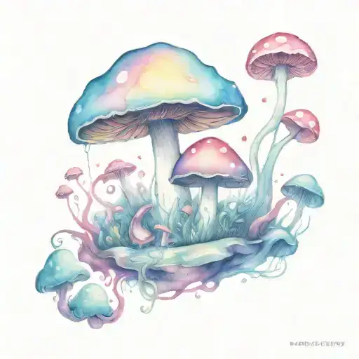 trippy mushroom alice in wonderland tattoo design idea