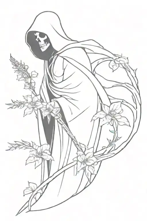 grim reaper with flowers  tattoo design idea