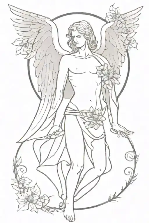 Azrael archangel with flowers surrounding hip tattoo tattoo design idea