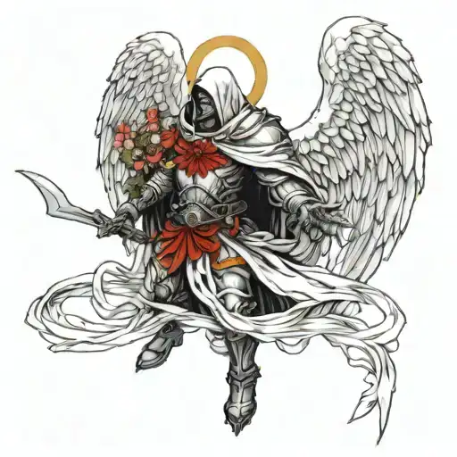 Azrael archangel with flowers intertwined tattoo design idea