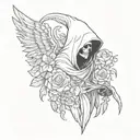 grim reaper with hood with wings and flowers tattoo design idea