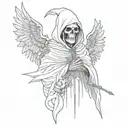 grim reaper with hood with wings and flowers tattoo design idea