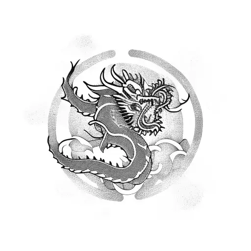 korean dragon with traditional good luck knot tattoo design idea
