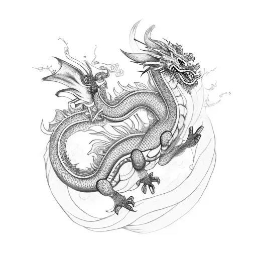 korean dragon with traditional good luck knot tattoo design idea